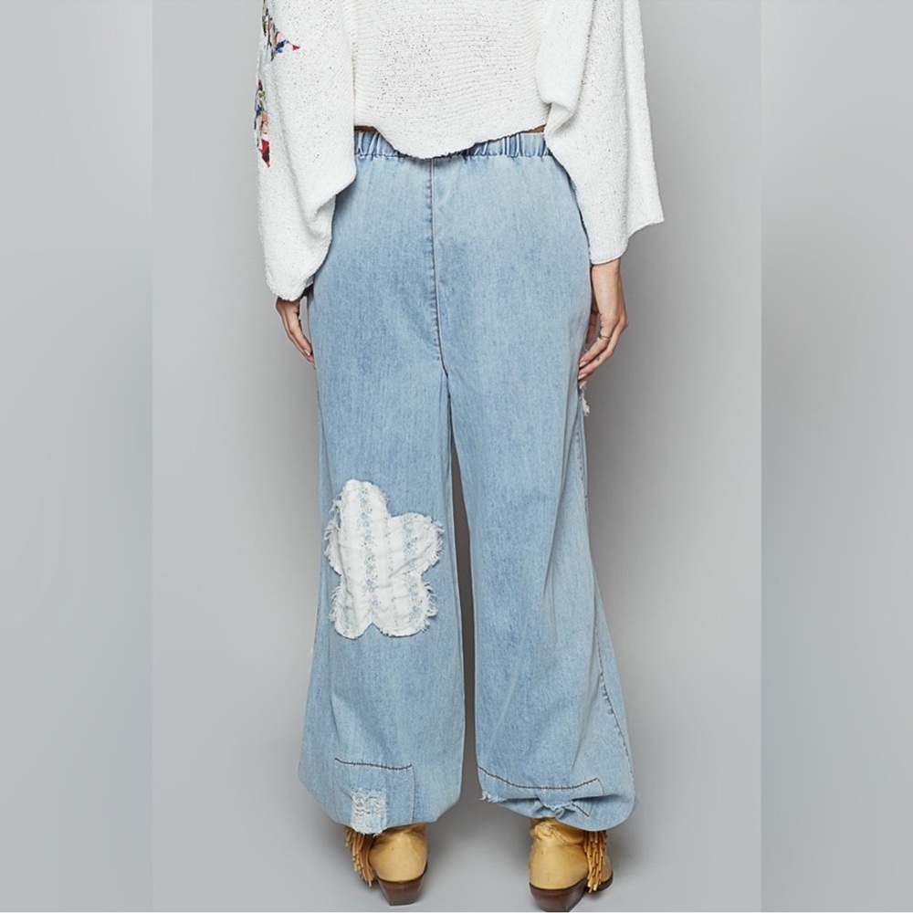 POL BRAND NEW LIGHT DENIM DISTRESSED PATCHWORK JOGGER - Picture 10 of 11